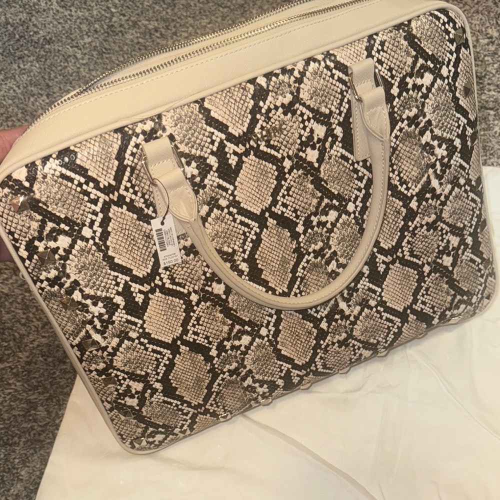 Beige and Dark Brown Snakeskin Laptop Bag
